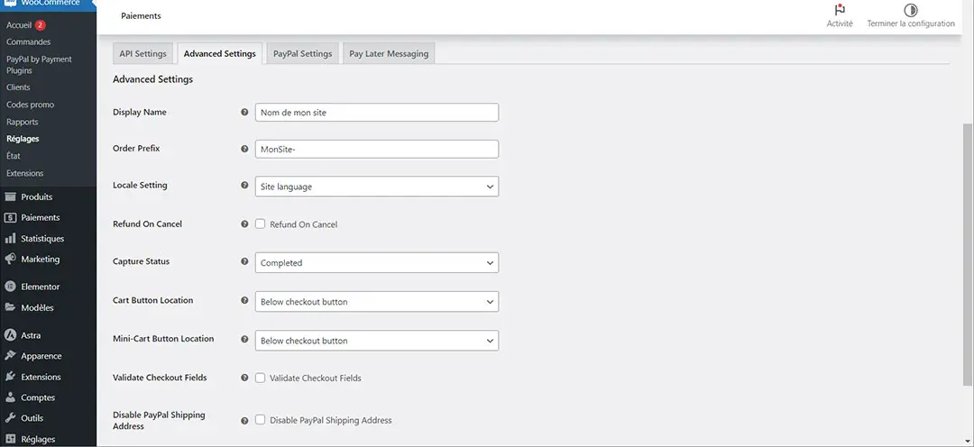 Advanced Settings PayPal for WooCommerce
