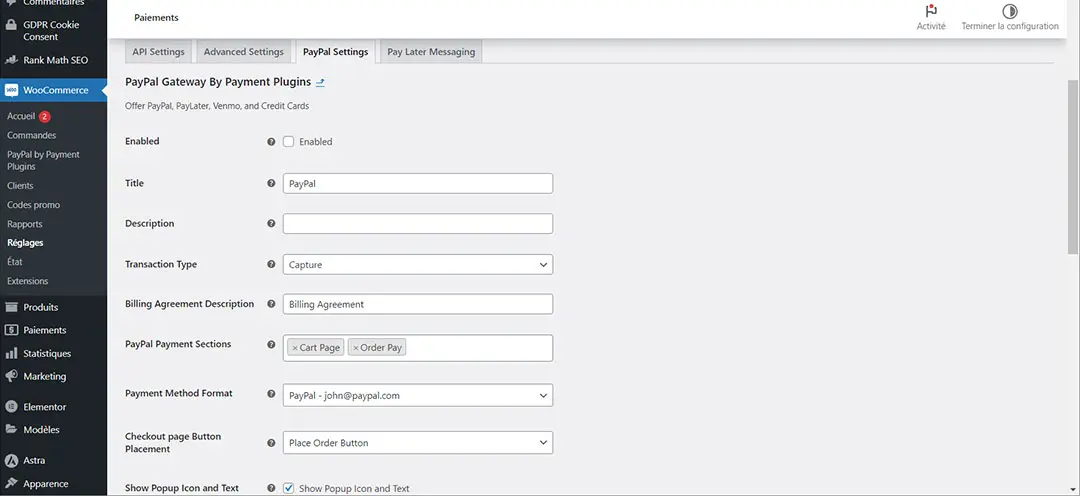 PayPal Settings for WooCommerce